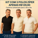 Kit com 3 Polo Zíper Malha Piquet - Não amassa, não desbota e 0 transparência